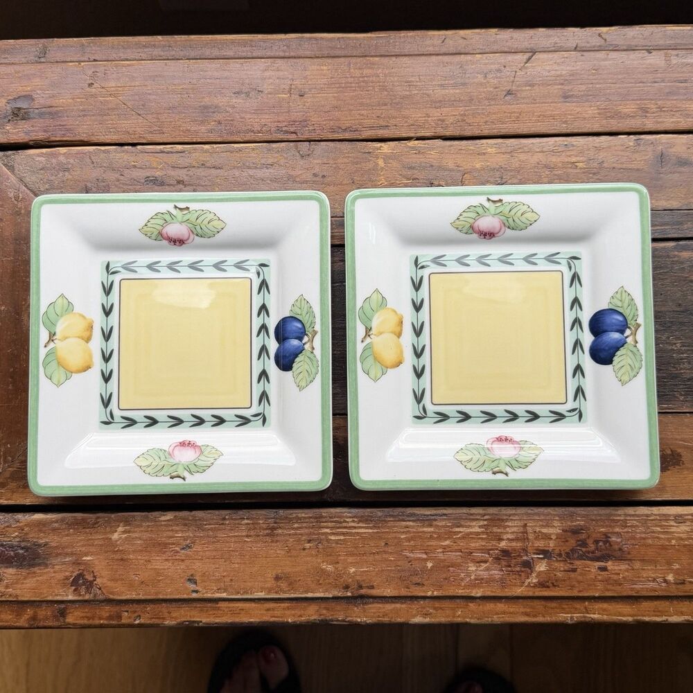 2 Villeroy & Boch French Garden Fleurence Bread Appetizer Dessert Plates 6” Sq
